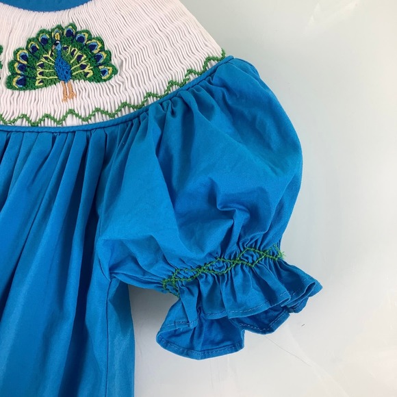 Ruah Shalom Designs Hand Smocked Peacock Dress girl SZ 2T EUC - Picture 4 of 12